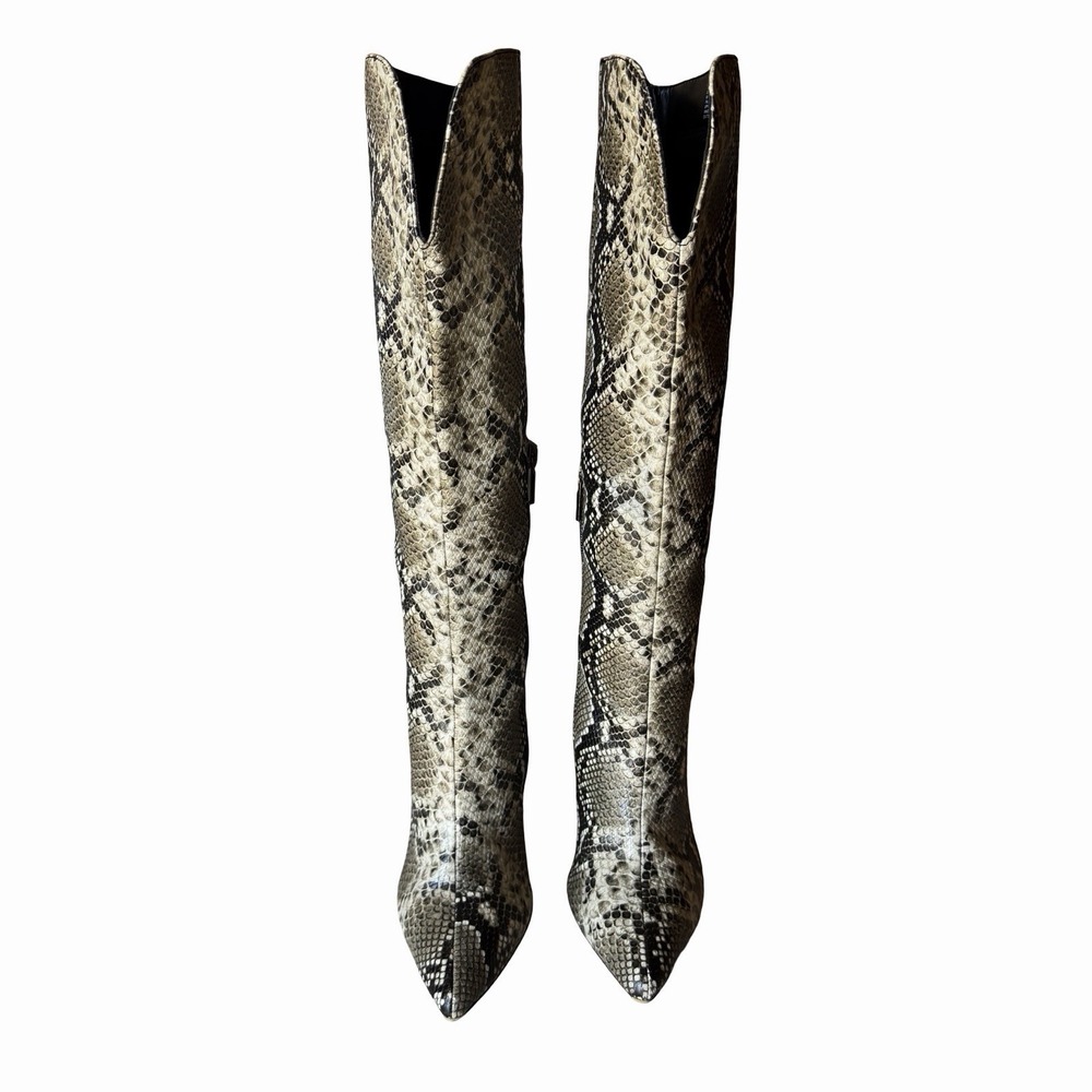 Knee High Snakeskin Print Boots Sz 6.5 Edgy Rocker Black Gray Mattison Glam Rock - Picture 3 of 10